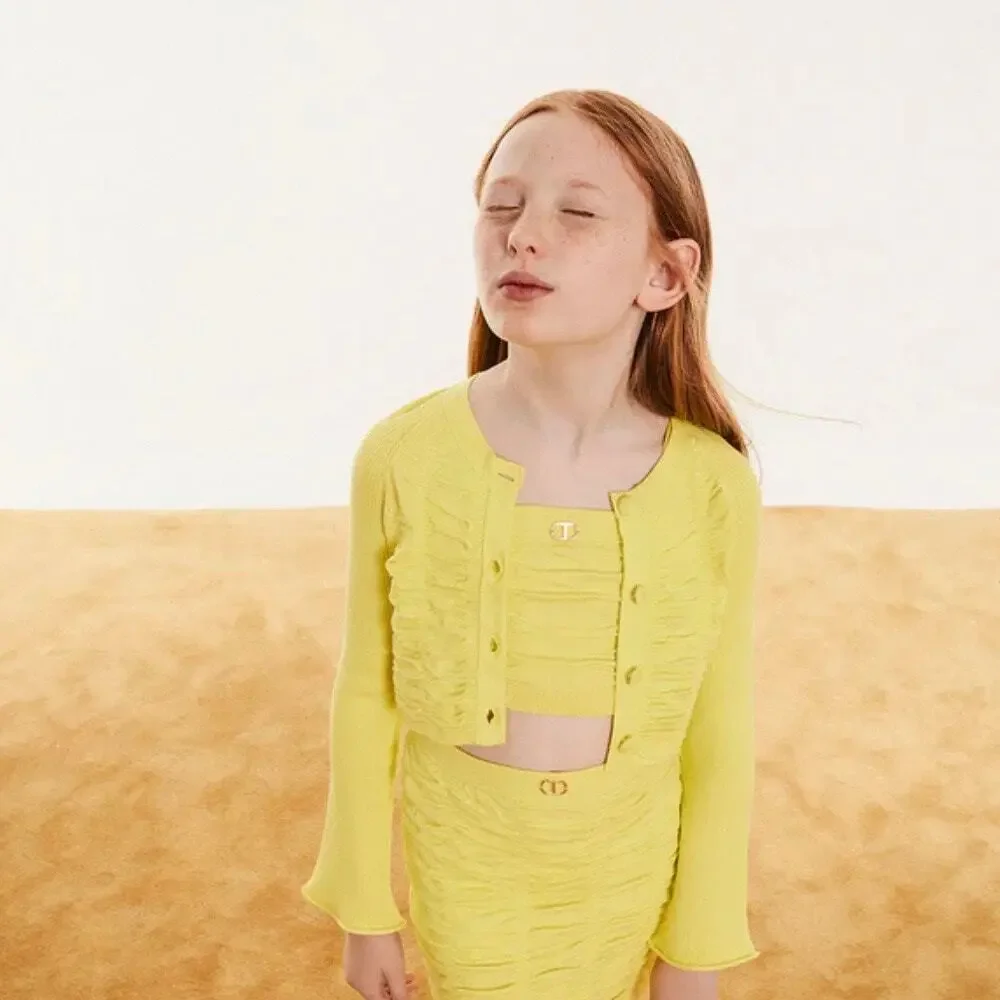 Twinset Girls' Shirred Cardigan In Yellow Neon Size 14 Brand New - Picture 1 of 13
